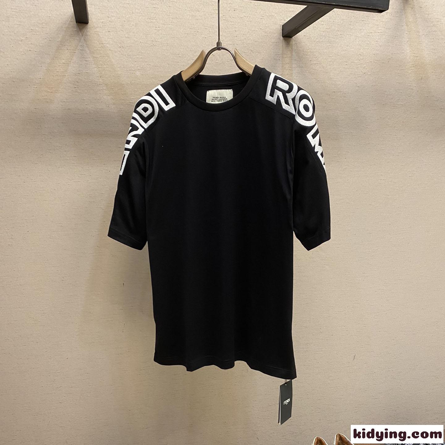 フェンディ Tシャツ コピー メンズ おしゃれ カジュアル コットン ロゴ 刺繍-0