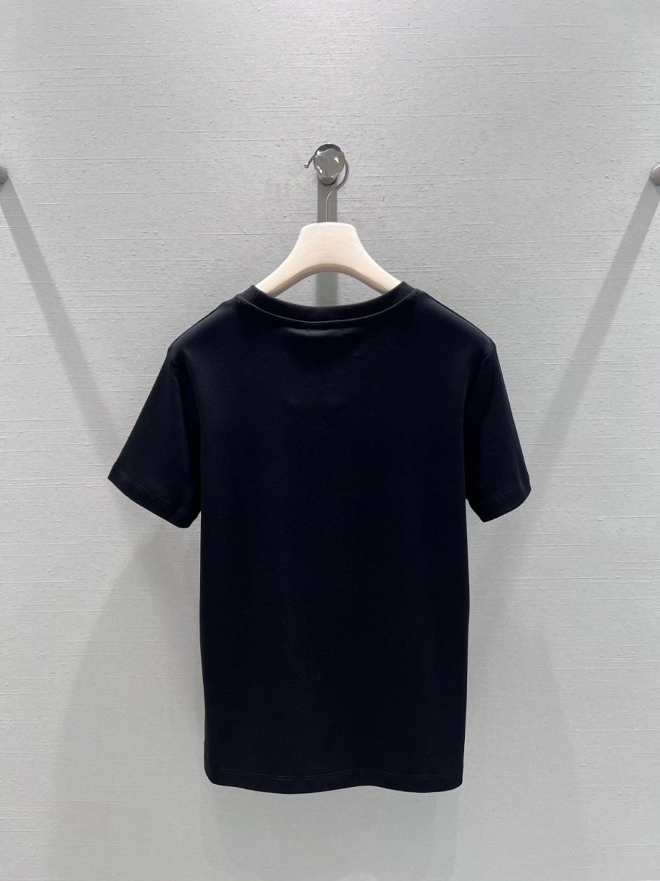 シンプル ロゴ 半袖Tシャツ シャネル Tシャツ コピー ブラック-1