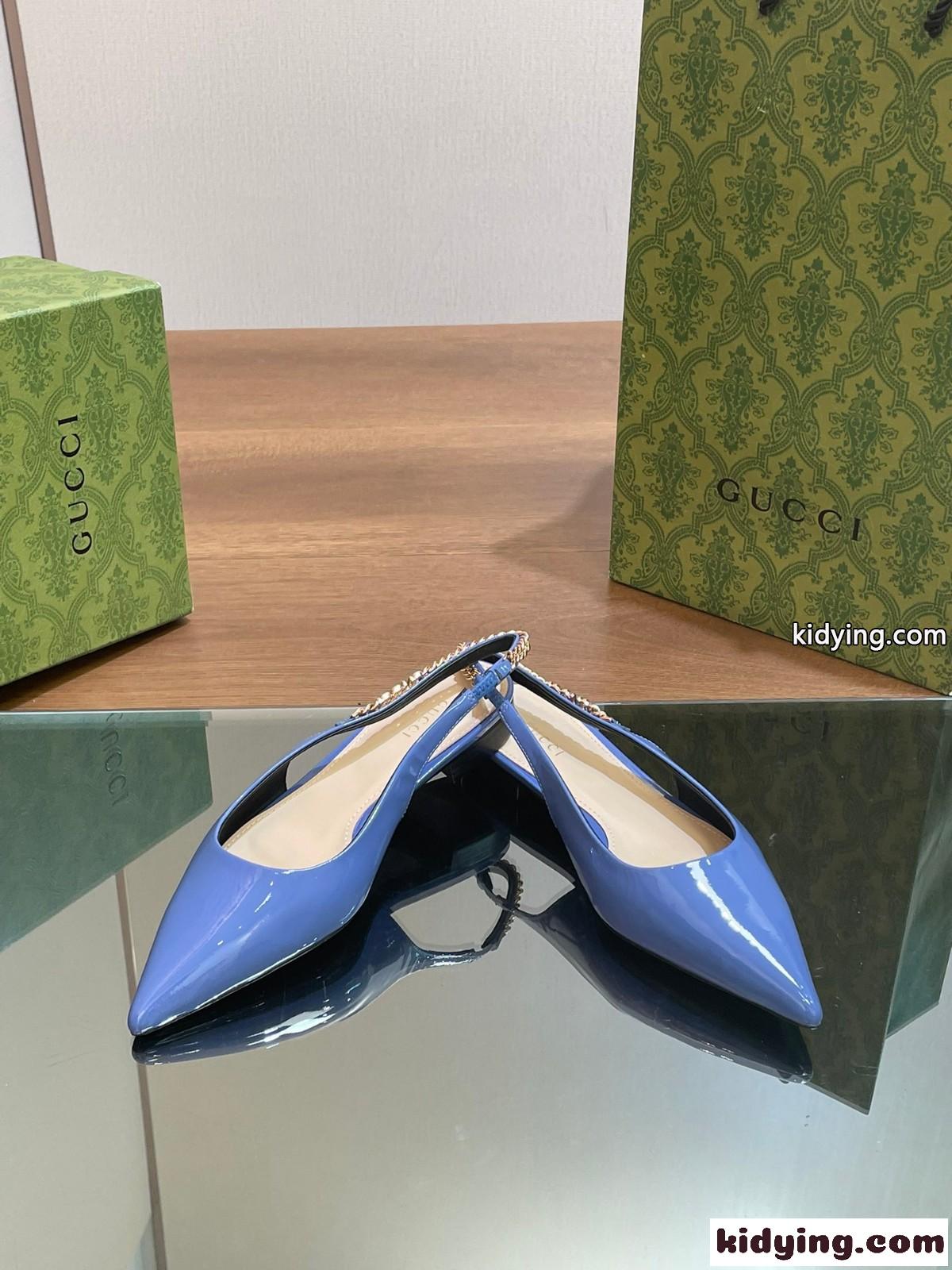 パテントレザー フラットバレエシューズ グッチ パンプス スーパーコピー ブルー-2
