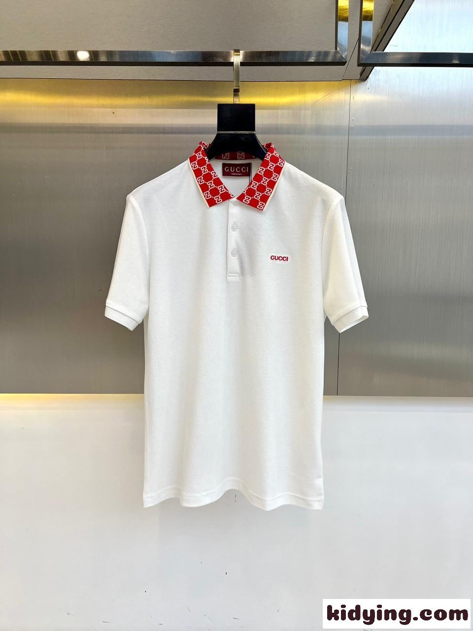 グッチ Tシャツ 偽物 上品 カジュアル コットンピケ 半袖ポロシャツ ホワイト-0