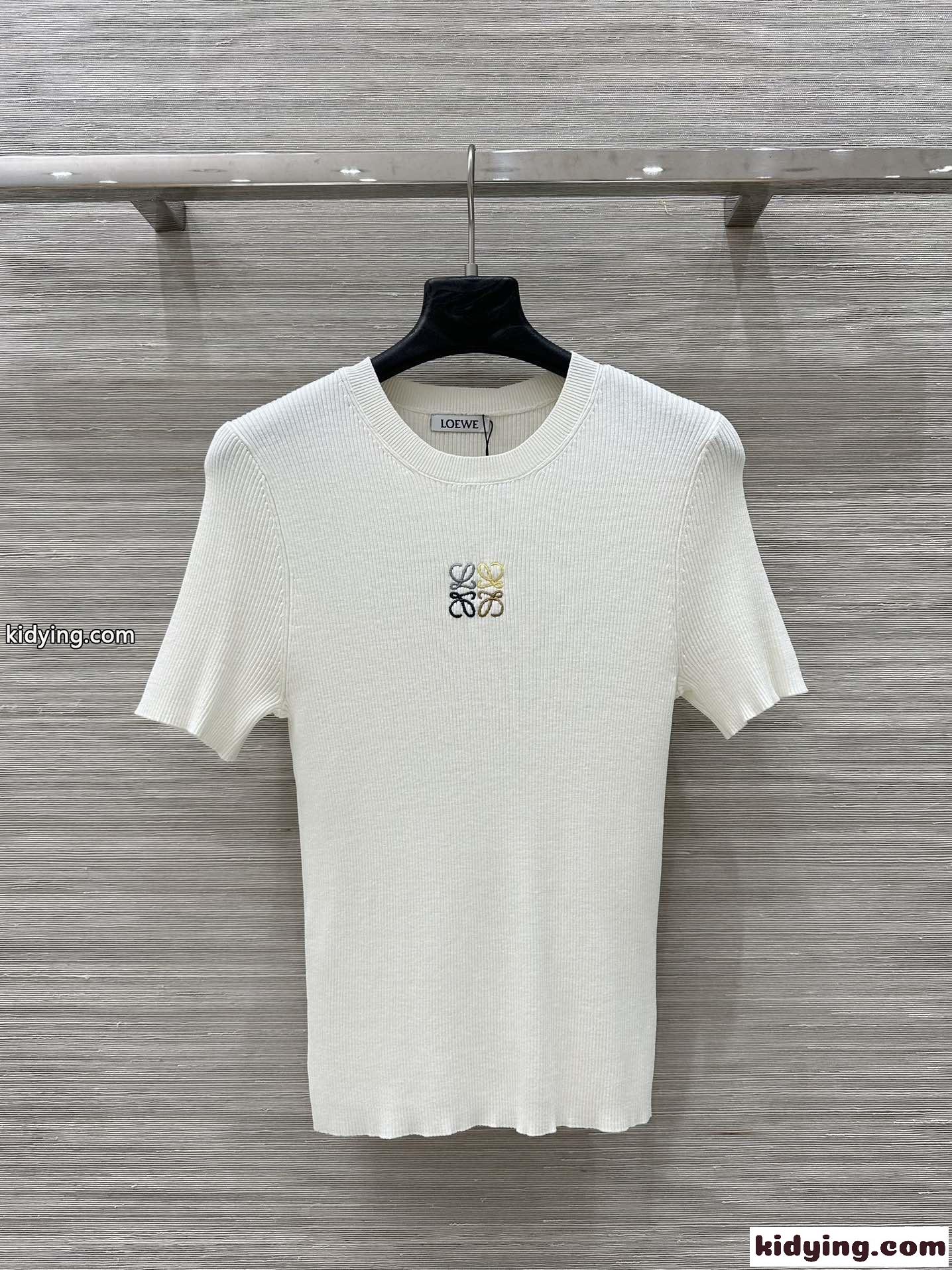 シンプル スリム リブニット ロエベ ニット コピー 半袖トップス ホワイト-2
