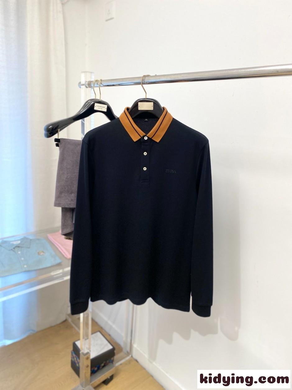 エルメネジルド・ゼニア Tシャツ 偽物 洗練された ロゴ入り 長袖 ポロシャツ ブラック-0
