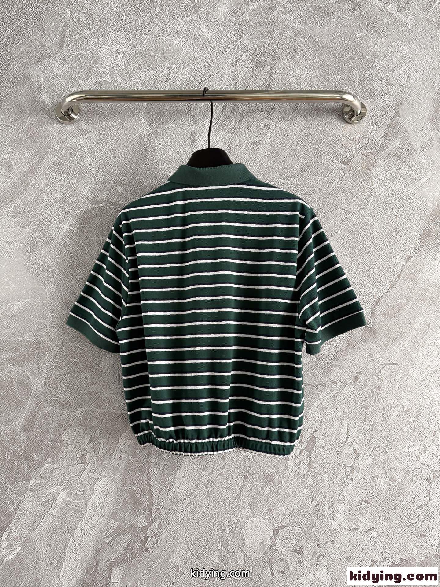 クロップド ストライプピケ ポロシャツ プラダ Tシャツ コピー 半袖Tシャツ-3