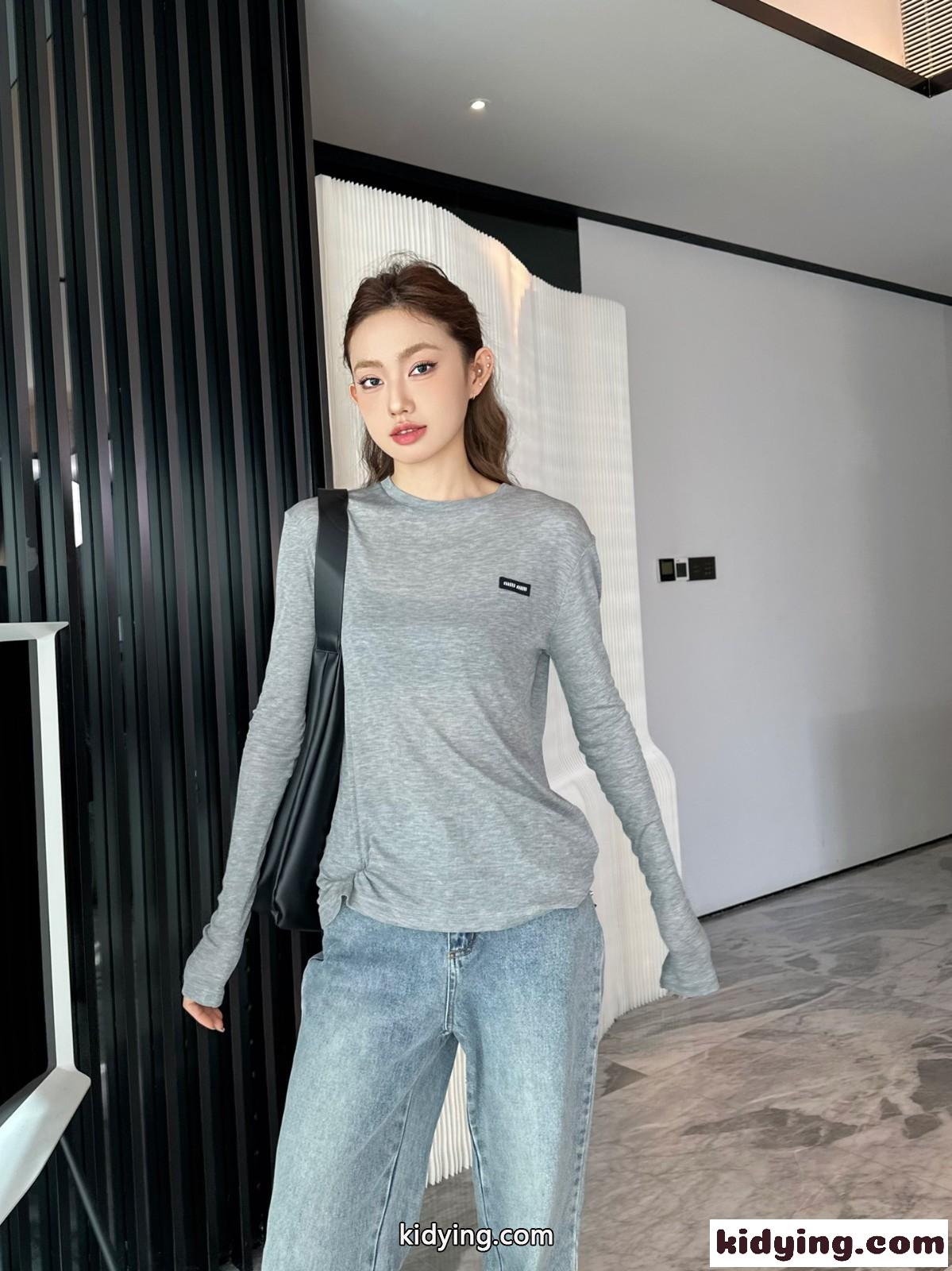 ジャージー リブ編み 長袖Tシャツ ミュウミュウ Tシャツ コピー カジュアル-4