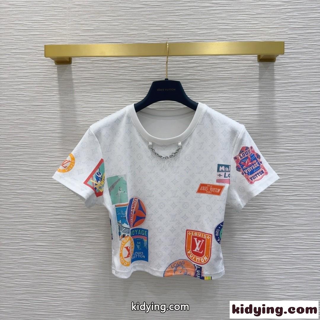 マヒナ パッチプリント クロップトップ ルイ・ヴィトン 半袖Tシャツ コピー ホワイト-0