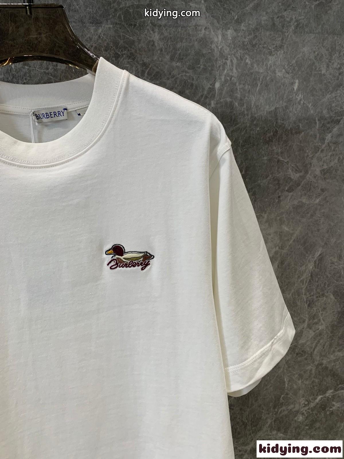 定番 刺繍入り クルーネック コットンTシャツ バーバリー 半袖Tシャツ コピー ホワイト-3