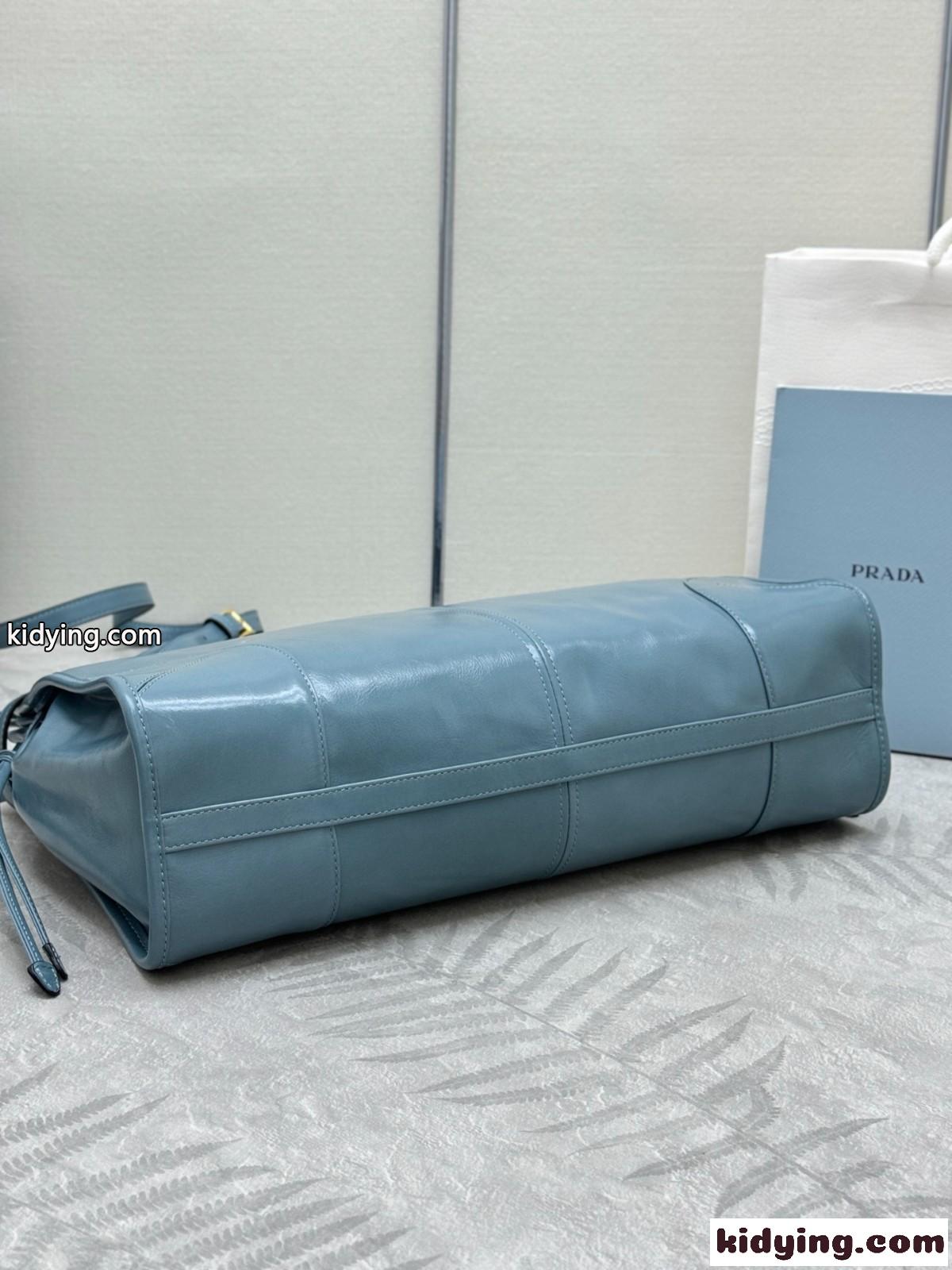 エレガント 1BA433 プラダ ボニー ラージ レザー ハンドバッグ スーパーコピー ブルー-4