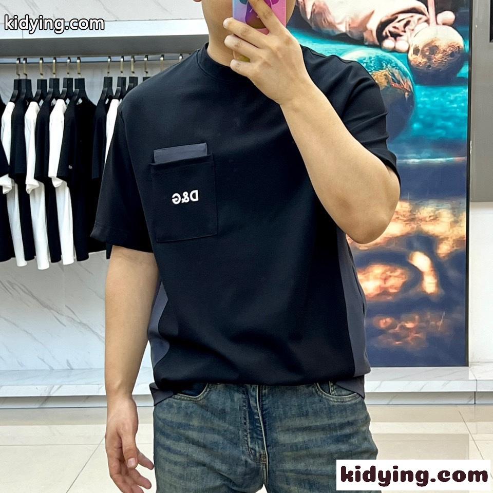 お洒落 切り替え コットン ドルチェ&ガッバーナ Tシャツ 偽物 半袖トップス ブラック-2