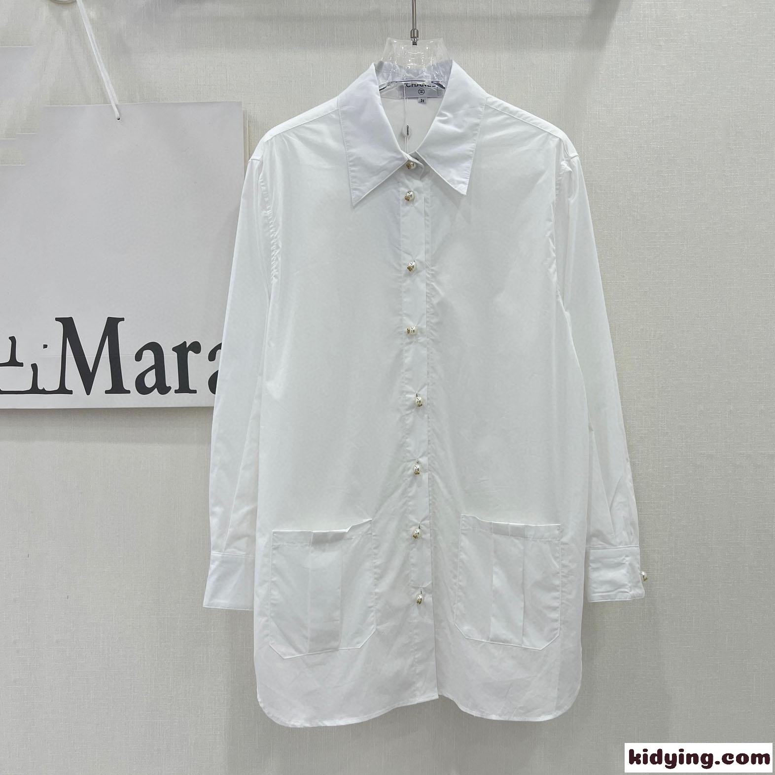 カジュアル フェミニン パールボタン 長袖 コットン シャネル シャツ コピー レディース-1
