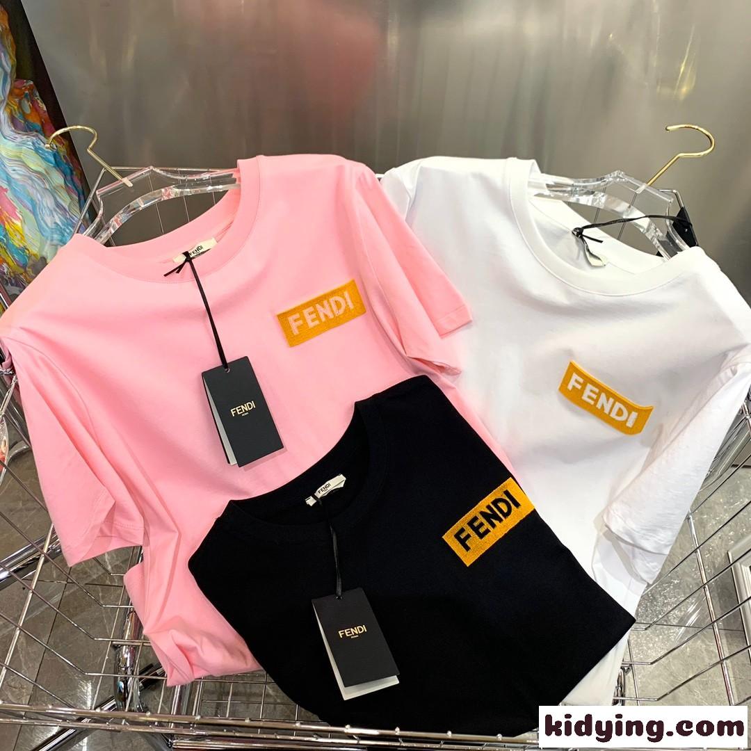 2022新作 刺繍 ラウンドネック プルオーバー フェンディ 半袖tシャツ コピー 3色 ピンク ホワイト ブラック-0