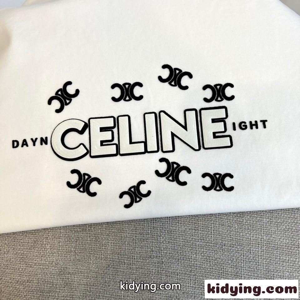 シンプル 上品 ロゴ入り クルーネック セリーヌ Tシャツ 偽物 コットン ホワイト-1