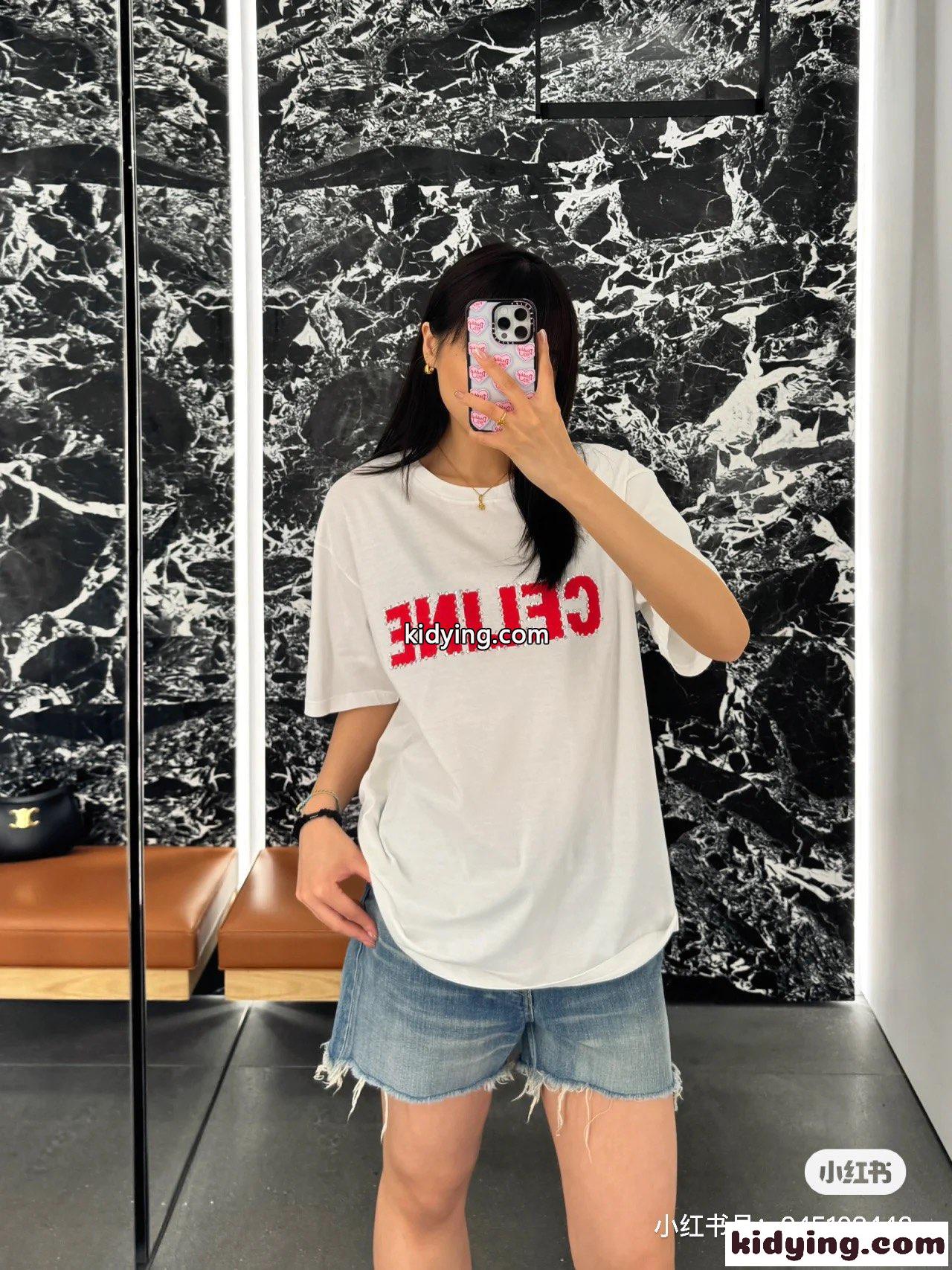 シンプル ロゴ オーバーサイズ 半袖Tシャツ セリーヌ Tシャツ コピー コットン-4