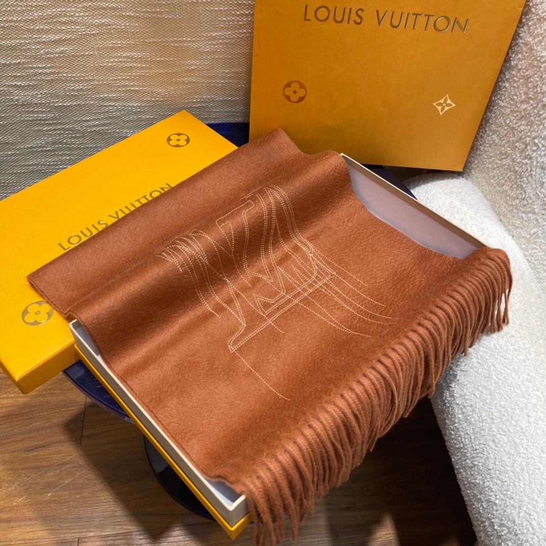 ルイヴィトン スカーフ コピー カシミヤ おしゃれ LV ステッチ マフラー-0