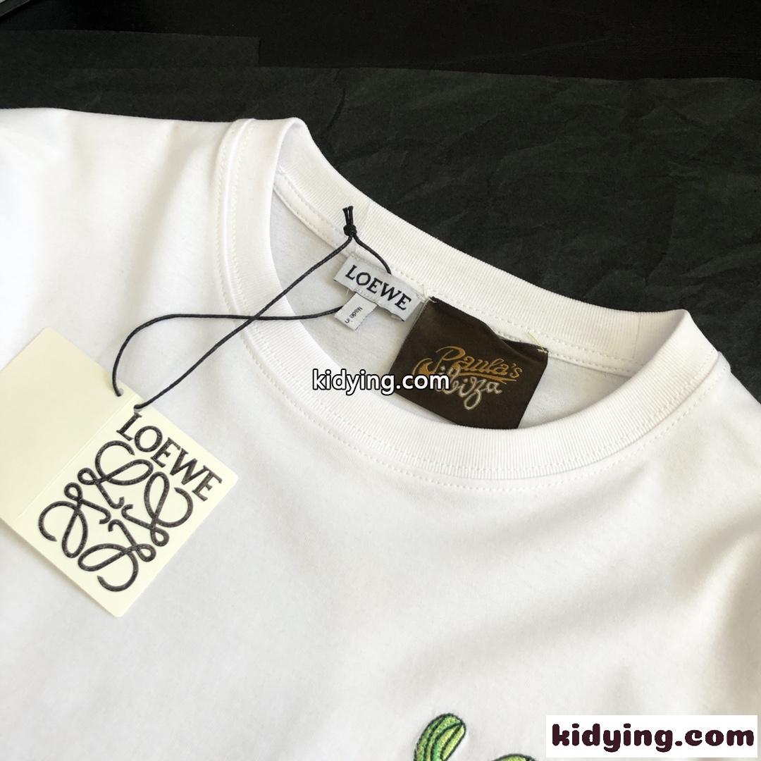シンプル ロゴ 刺繍 コットン 高級感 クルーネック ロエベ tシャツ コピー 半袖 2カラー 春夏 トップス-0