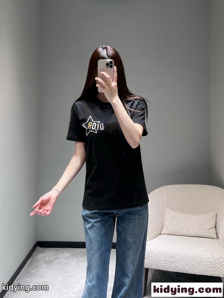 シンプル 洗練された コットン 半袖Tシャツ クリスチャン・ディオール Tシャツ コピー ブラック-4