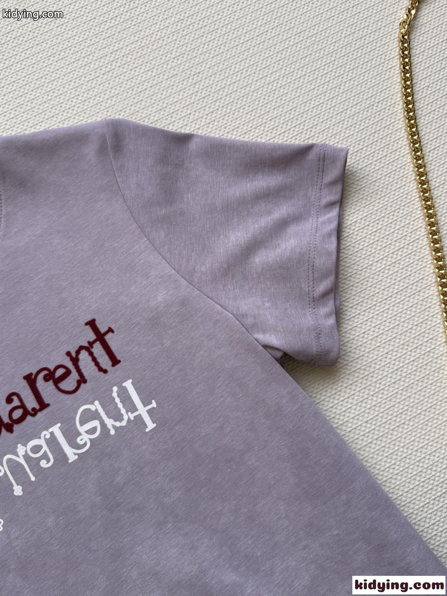 シンプル ロゴ クルーネック 半袖Tシャツ イヴ・サンローラン Tシャツ コピー パープル-4