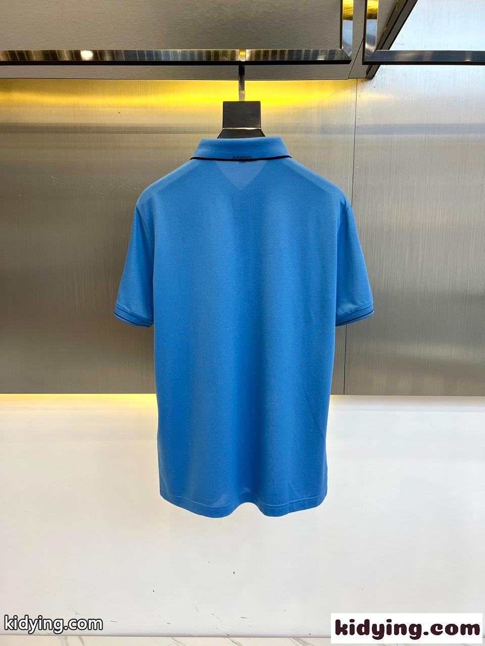 カジュアル コットンピケ 半袖 ポロシャツ バーバリー Tシャツ コピー ブルー-4