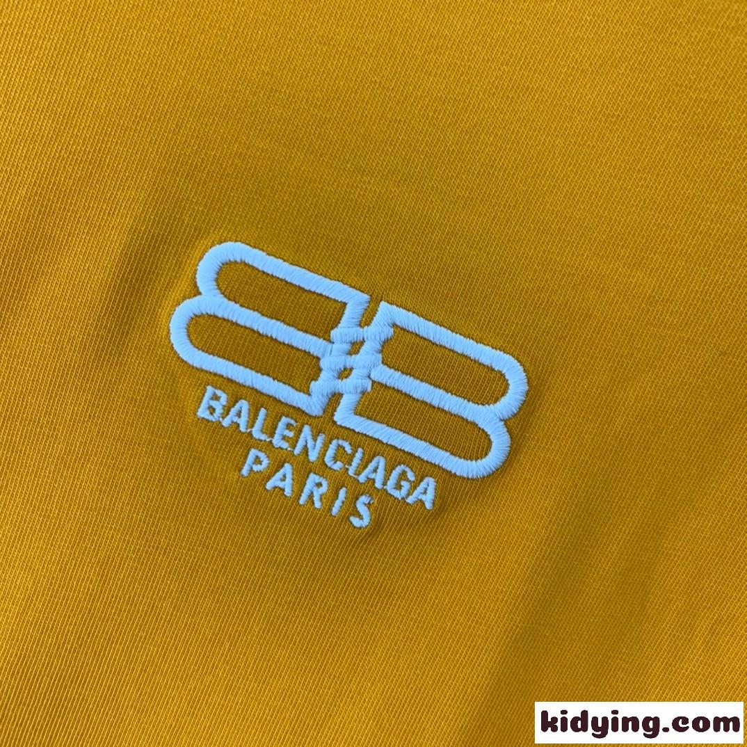 シンプル ロゴ 刺繍入り クルーネック コットン 半袖Tシャツ バレンシアガ Tシャツ コピー オレンジ-3