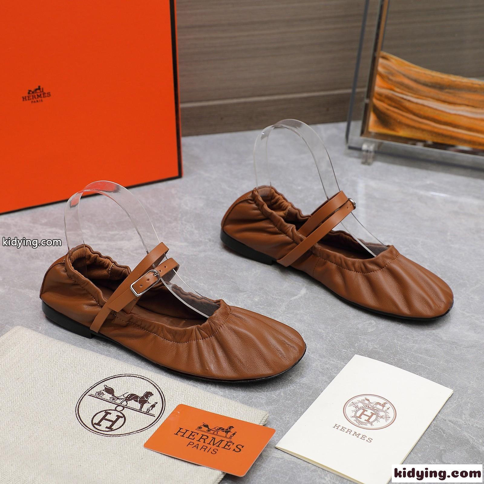 大人 可愛い ジョリーバレエシューズ エルメス パンプス コピー ブラウン-2