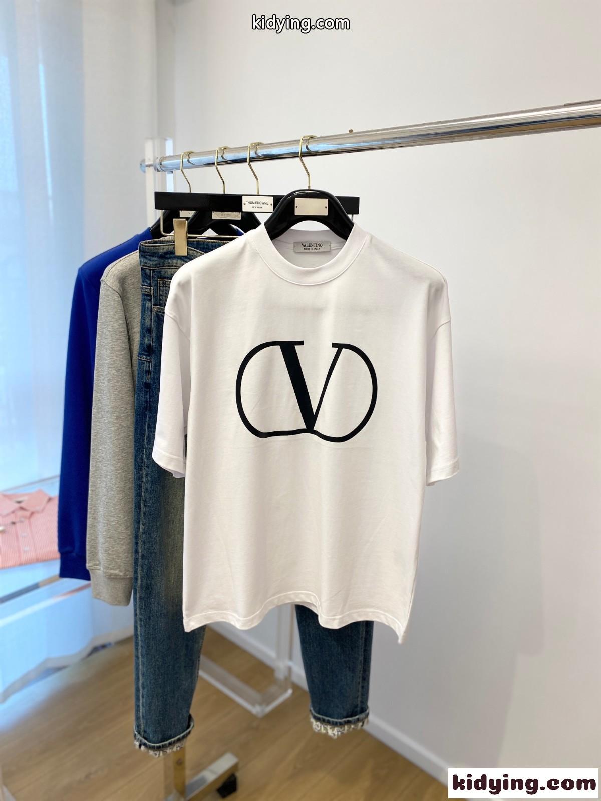 ヴァレンティノ Tシャツ コピー シンプル Vロゴ クルーネック コットン 半袖Tシャツ ホワイト-0