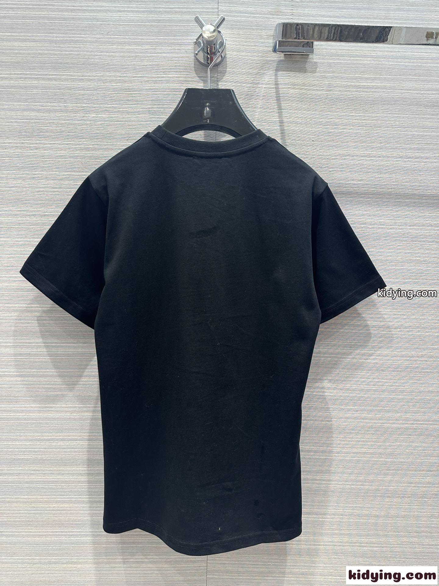 シンプル プリント クルーネック 半袖 コットン セリーヌ Tシャツ コピー ブラック-4