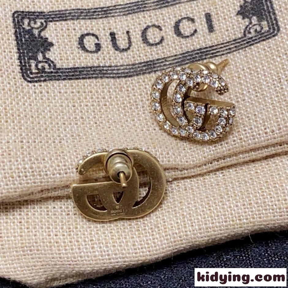 人気 洗練された GUCCI グッチ ダブルG ラインストーン ピアス 偽物-2