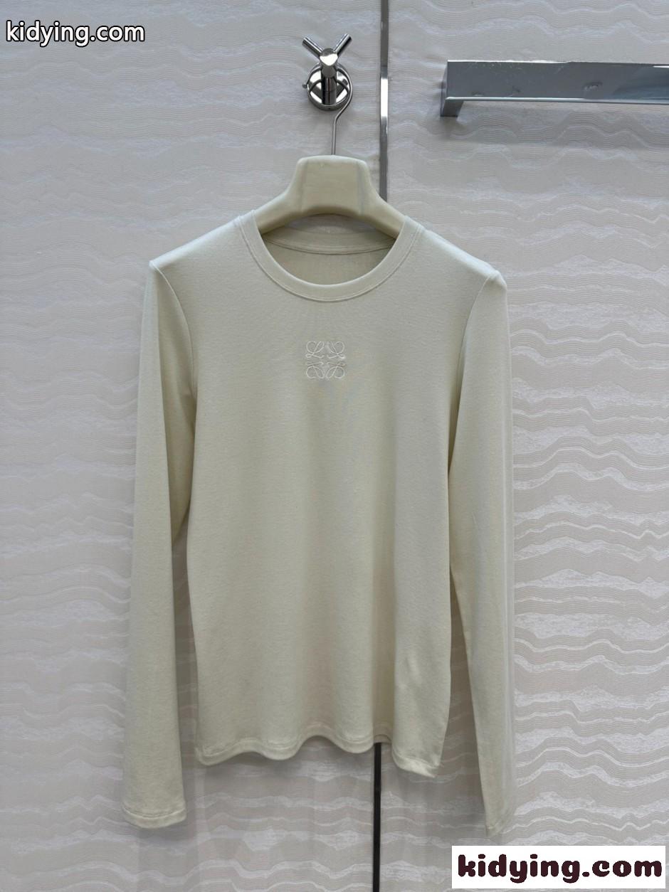 シンプル アナグラム刺繍 長袖Tシャツ ロエベ Tシャツ 偽物 トップス-2