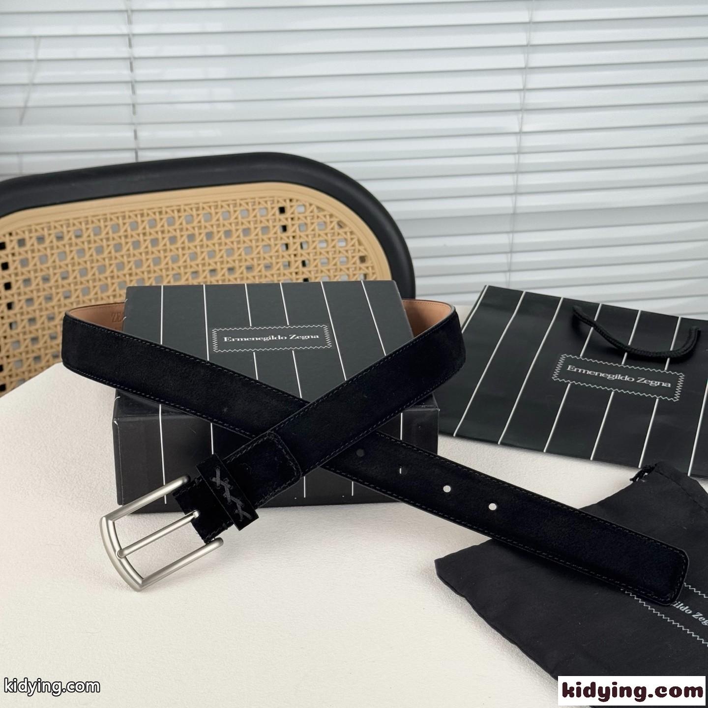 シンプル 上品 スエードベルト エルメネジルド・ゼニア ベルト コピー ブラック-1