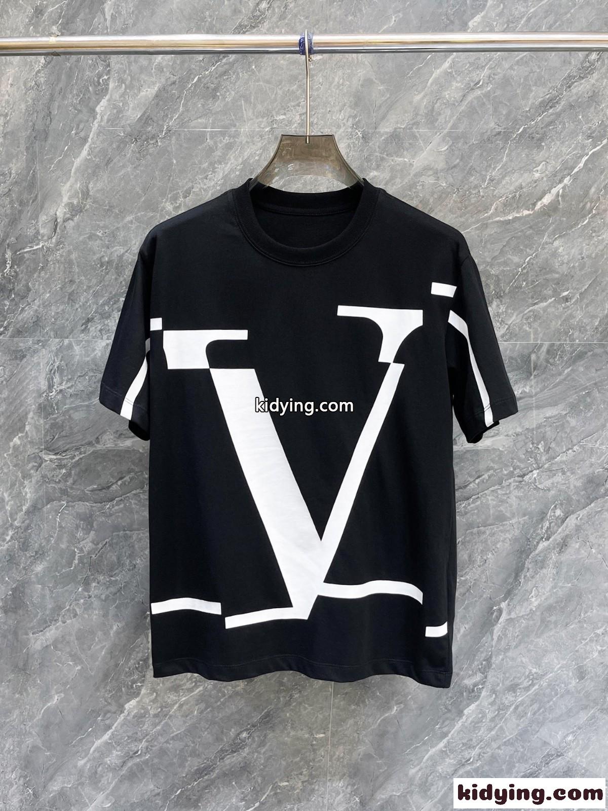Vロゴプリント クルーネック Tシャツ ヴァレンティノ 半袖Tシャツ コピー ブラック-0