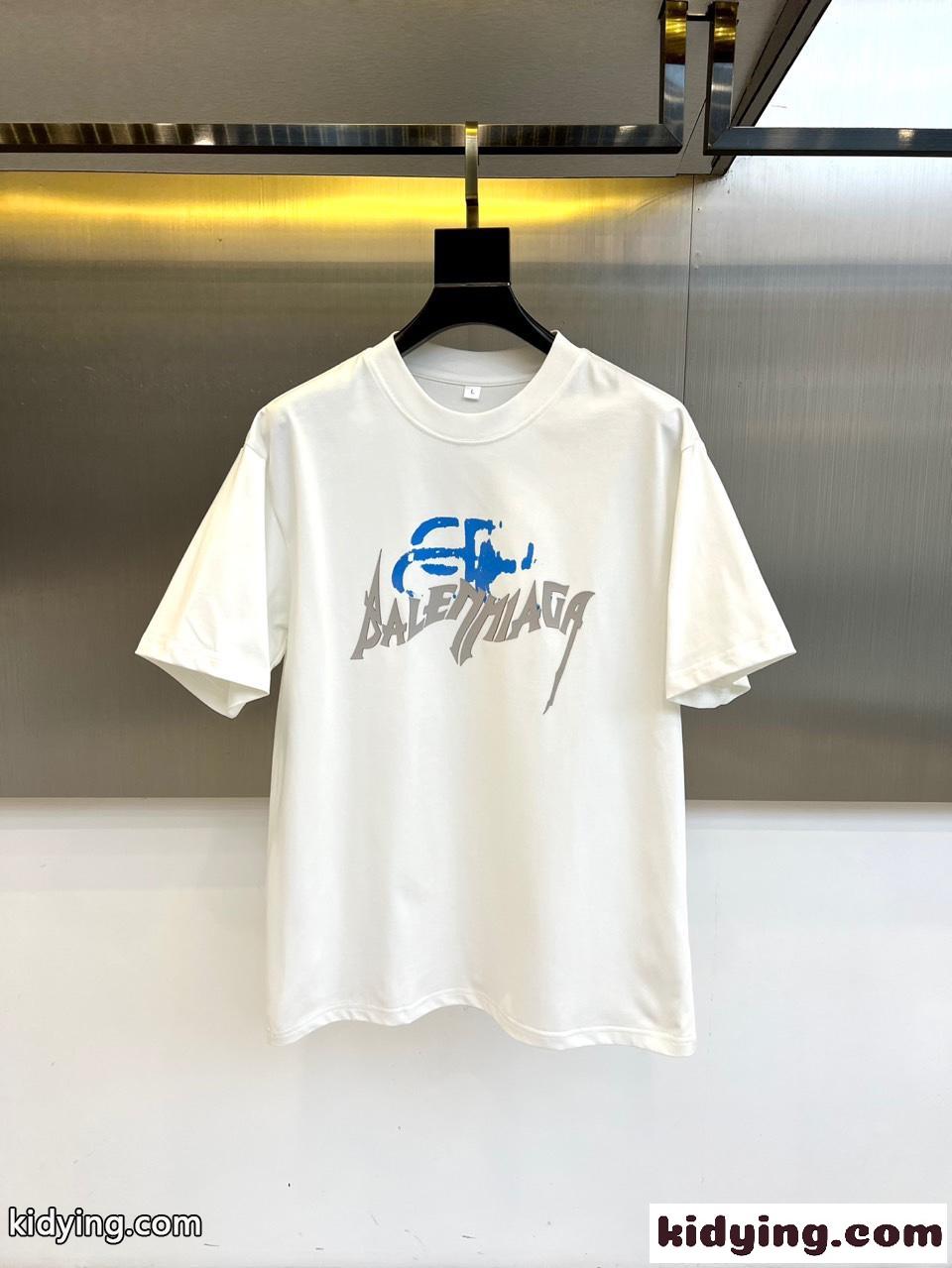 おしゃれ プリント バレンシアガ Tシャツ 偽物 クルーネック コットン ホワイト-1