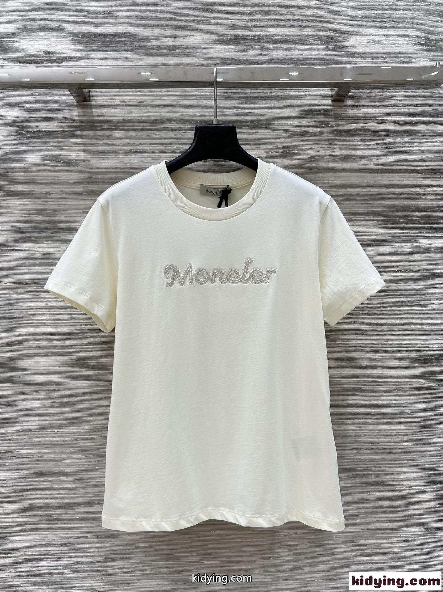 シンプル ロゴ入り コットン 半袖Tシャツ モンクレール Tシャツ コピー ベージュ-2