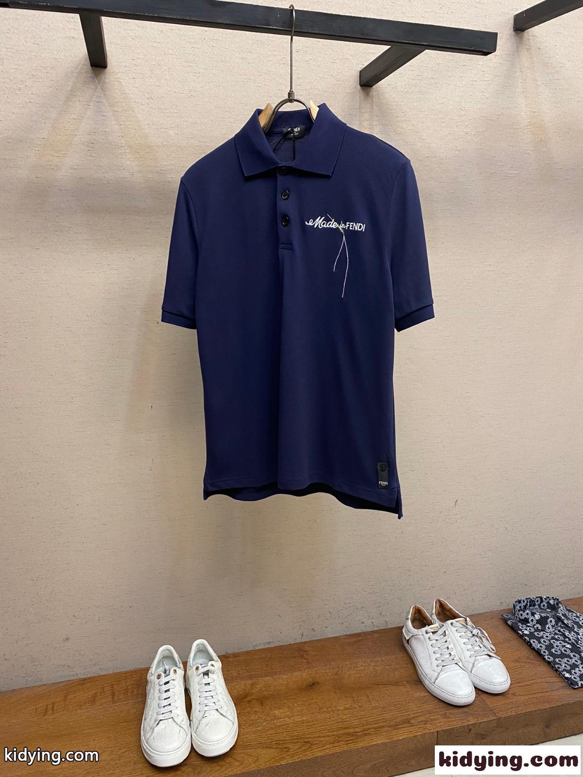 人気 カジュアル フェンディ 半袖Tシャツ コピー コットンピケ ポロシャツ ブルー-0