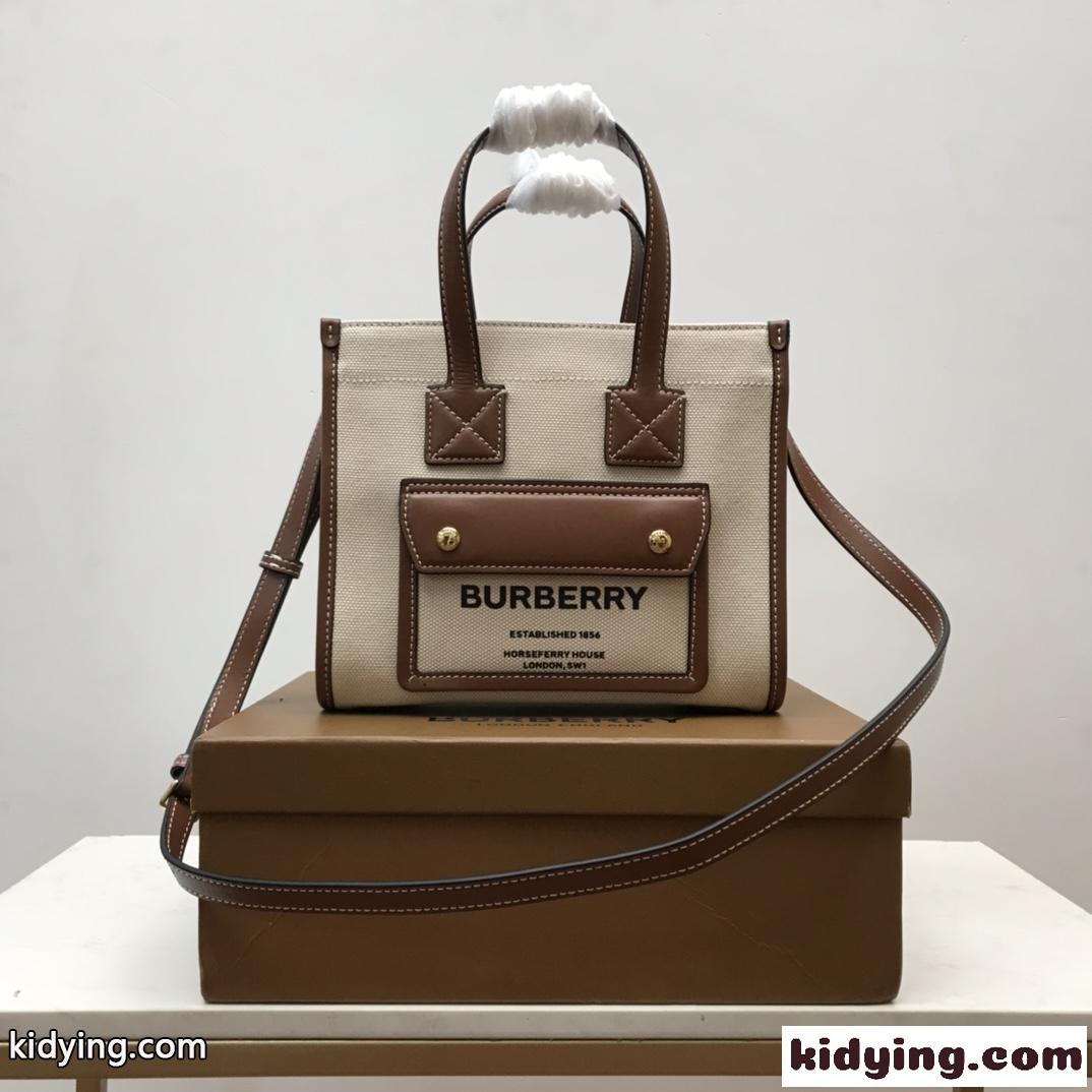 大人気 バーバリー バッグ コピー ミニ ツートン キャンバス＆レザー フレヤトート トートバッグ-1