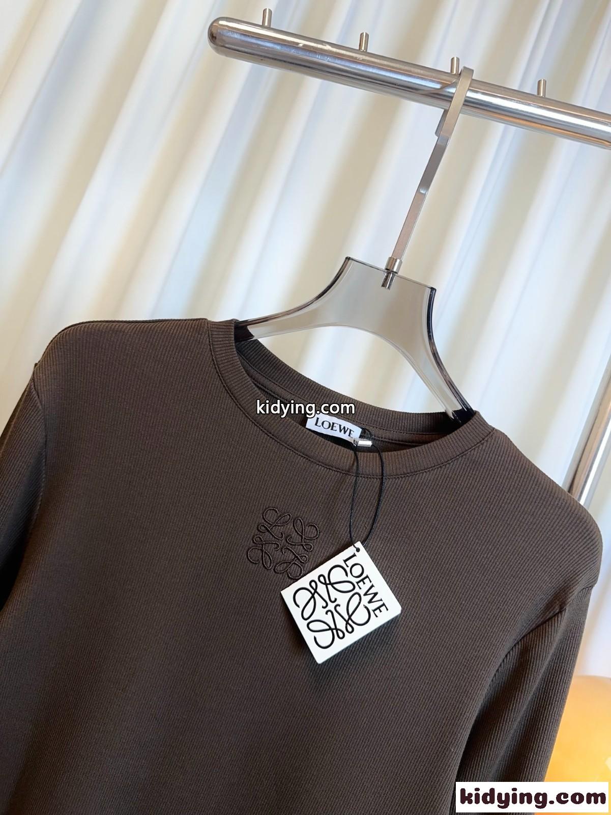 アナグラム リブ 長袖Tシャツ ロエベ Tシャツ 偽物 合わせやすい ダークブラウン-4