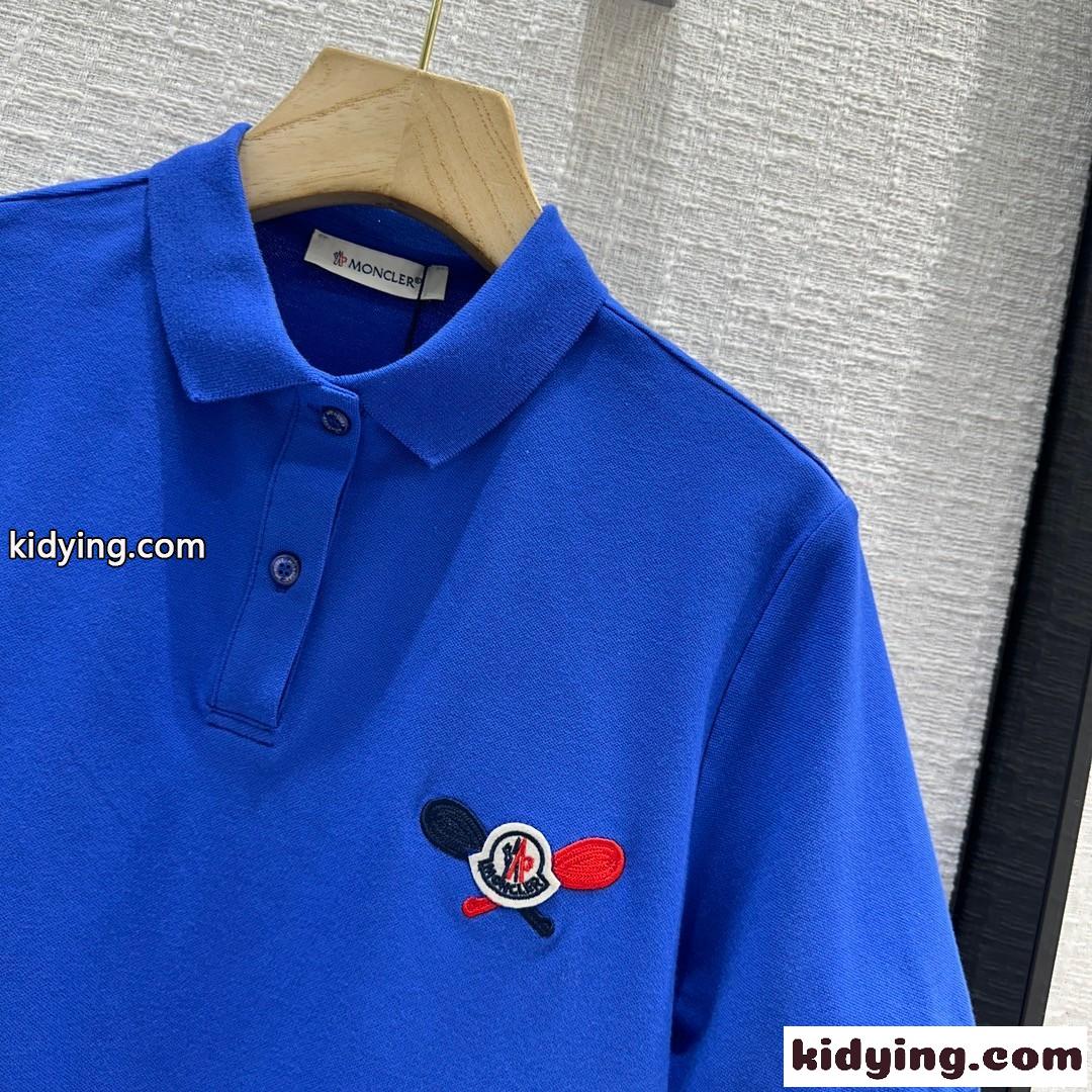 モンクレール 半袖Tシャツ コピー 定番 コットンピケ ポロシャツ ブルー-0