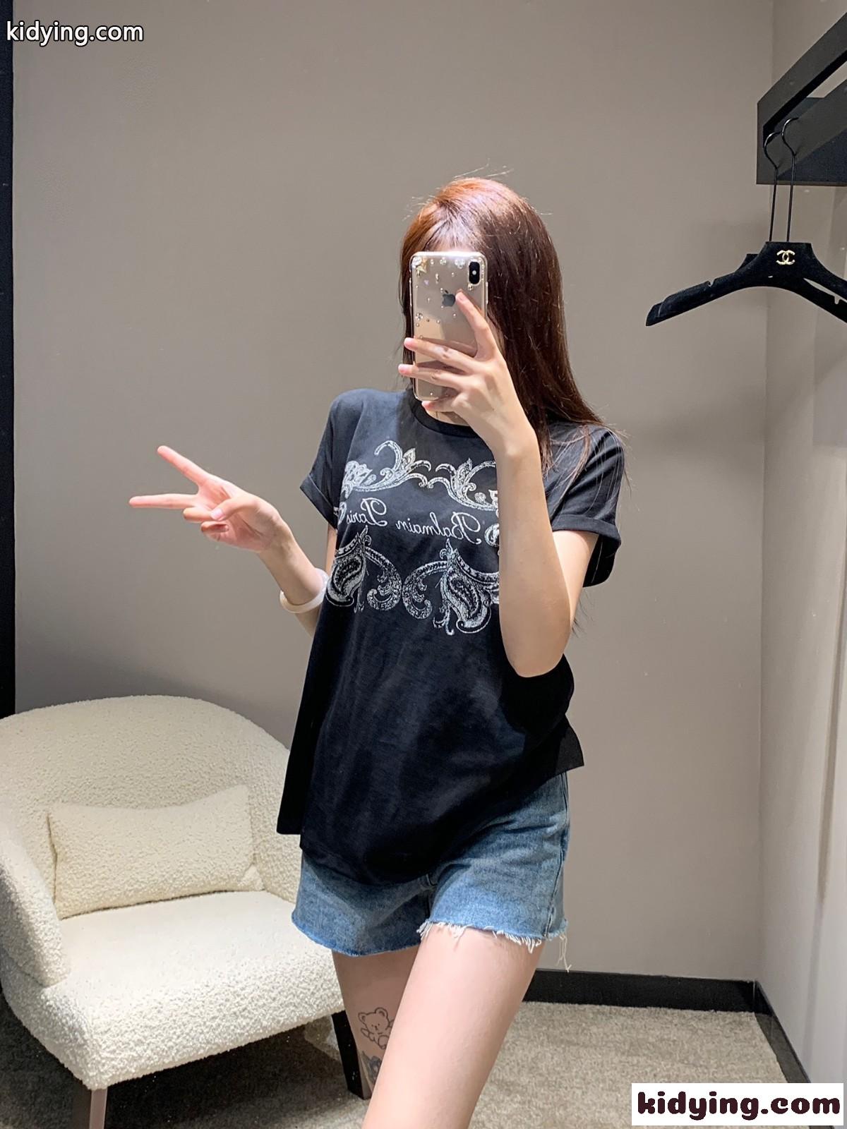 Balmain シグネチャー ペイズリー Tシャツ バルマン 半袖Tシャツ コピー レディース グレー-3