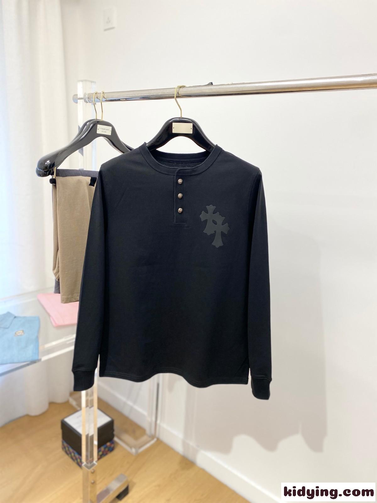 クロムハーツ Tシャツ 偽物 カジュアル クロスパッチ 長袖Tシャツ ブラック-0