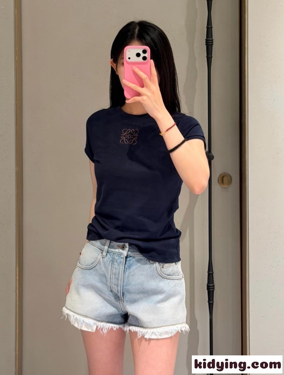 アナグラム クルーネック 半袖Tシャツ ロエベ Tシャツ 偽物 ネイビー-4