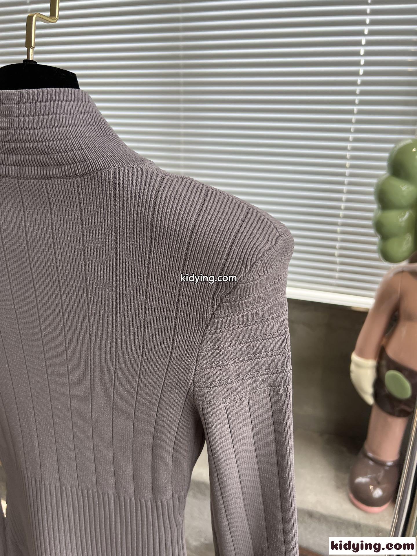 エレガント 女性らしい ジップ ニットワンピース バルマン ワンピース コピー フィット 長袖-3