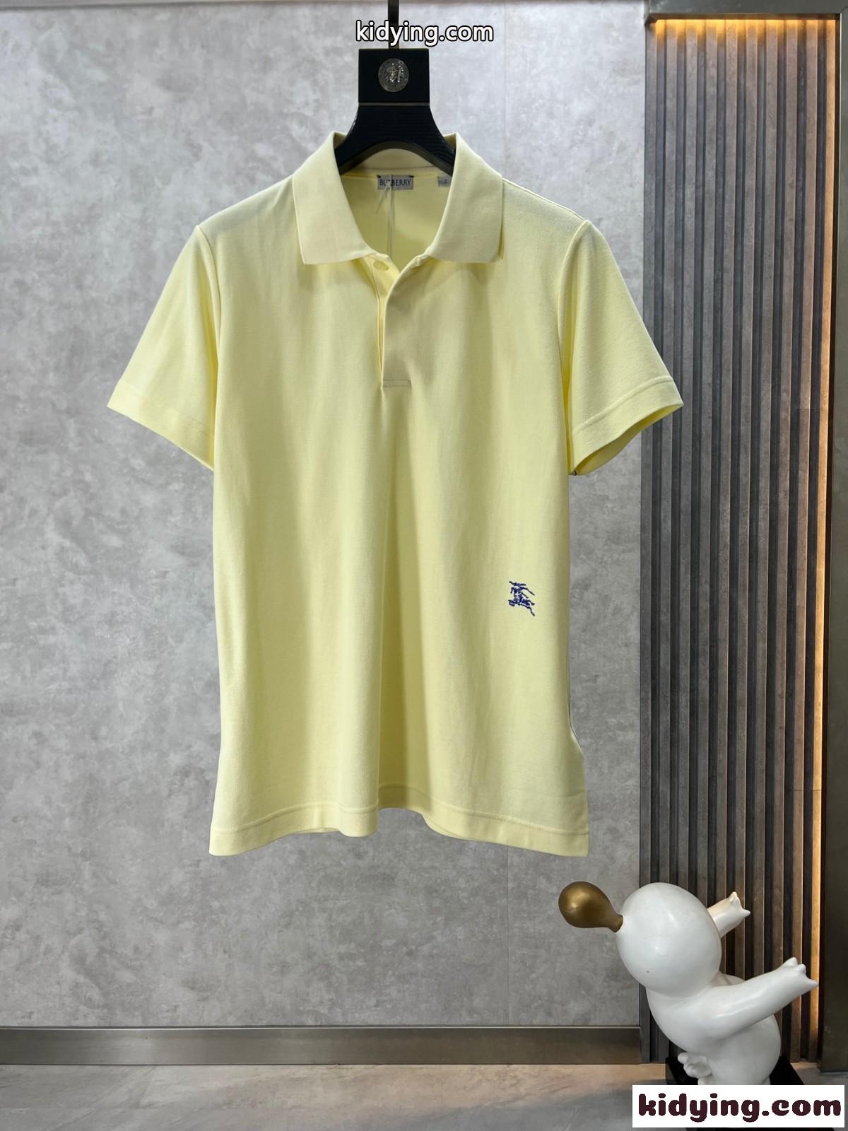 シンプル 刺繍入り コットンピケ ポロシャツ バーバリー 半袖Tシャツ コピー イエロー-0