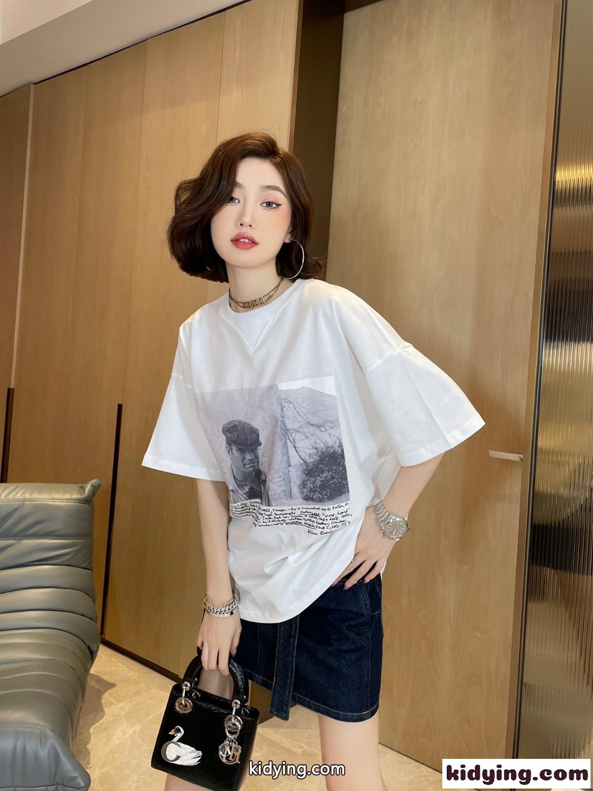 人気 オーバーサイズ 体型カバー プリント クルーネック クリスチャン・ディオール Tシャツ コピー 半袖 トップス-1
