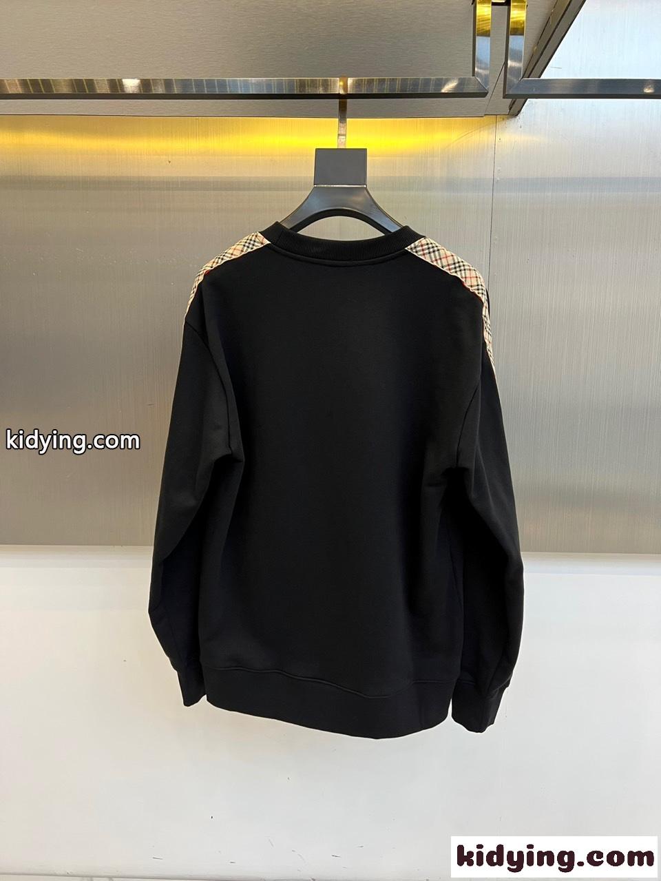 バーバリー Tシャツ 偽物 チェックトリム クルーネック スウェットシャツ ブラック-3