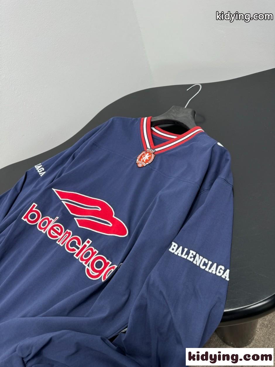 Vネック オーバーサイズ ロングTシャツ バレンシアガ Tシャツ コピー ブルー-2