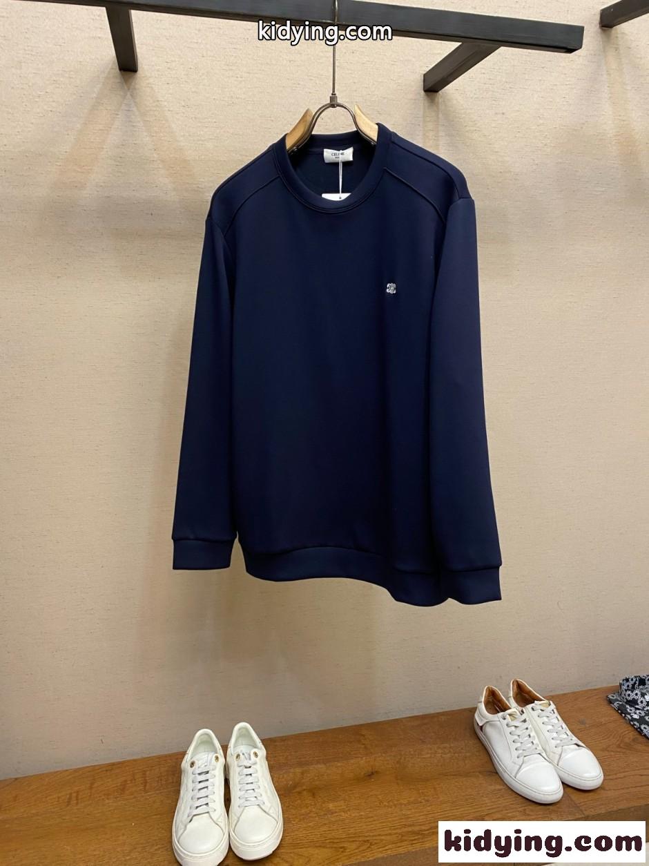 シンプル トリオンフ刺繍 スウェットシャツ セリーヌ Tシャツ 偽物 ネイビー-0
