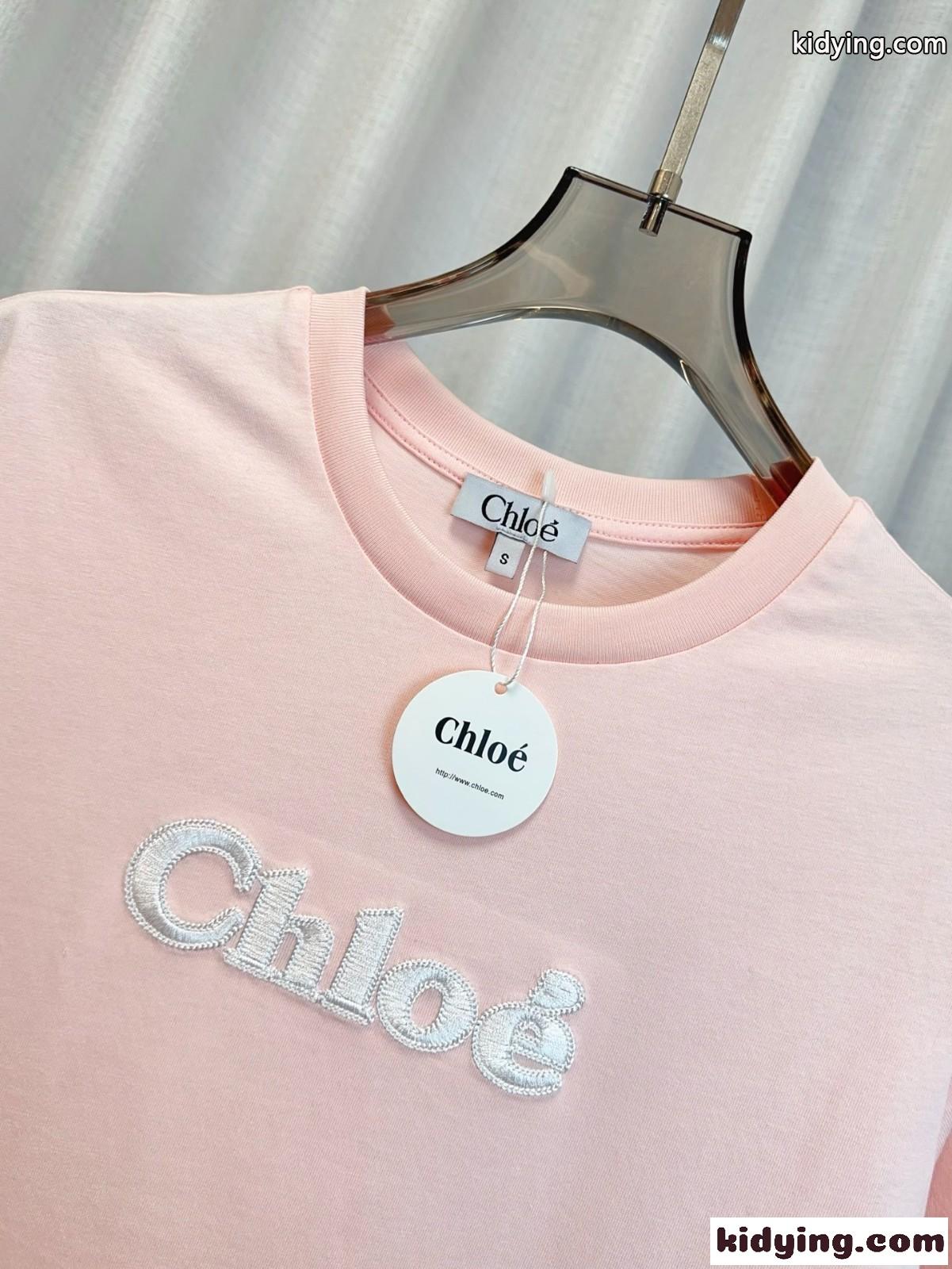 シンプル ロゴ入り 半袖Tシャツ クロエ Tシャツ スーパーコピー クルーネック ピンク-2