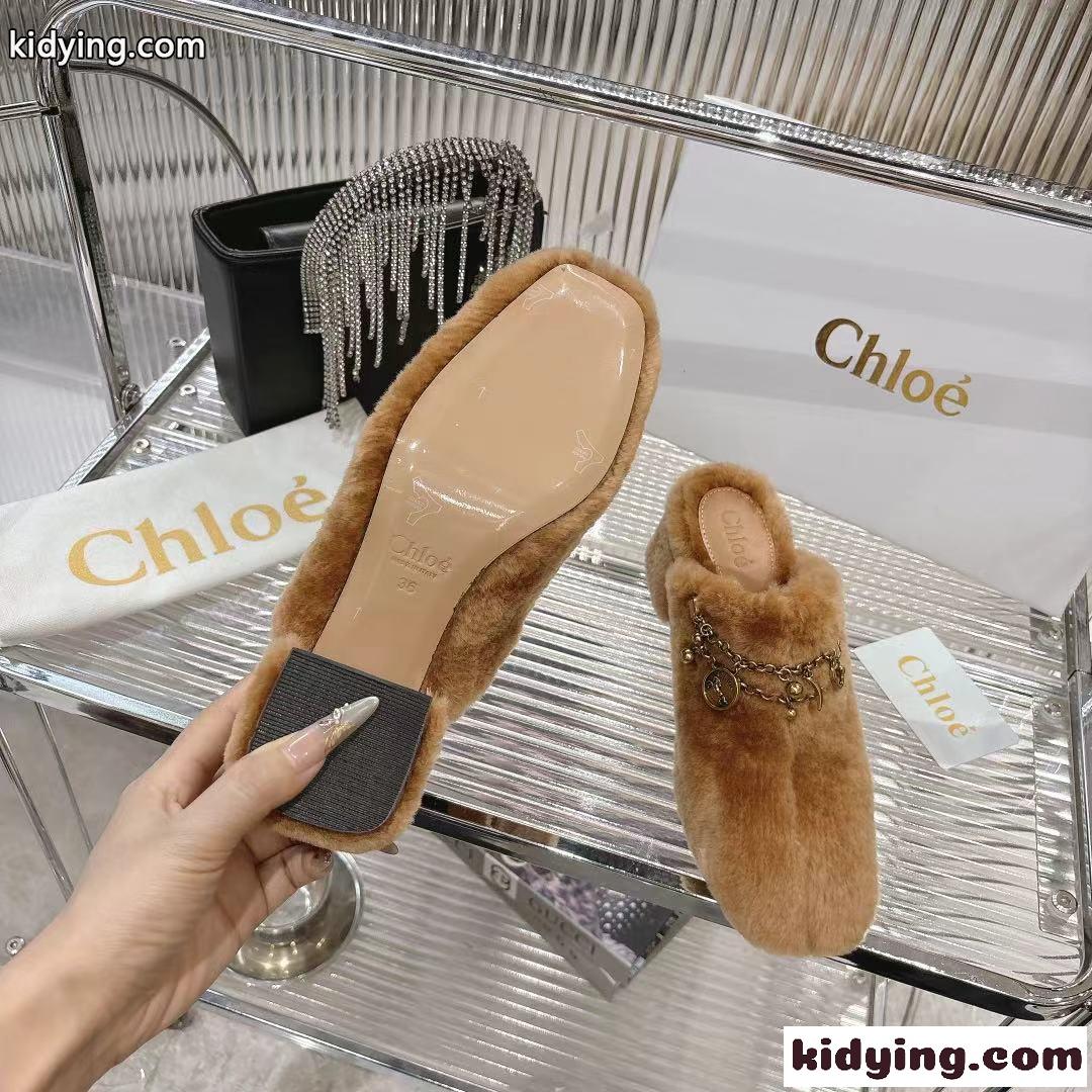 上品 ふわふわ クロエ サンダル スーパーコピー シアリング ミュール ブラウン-0