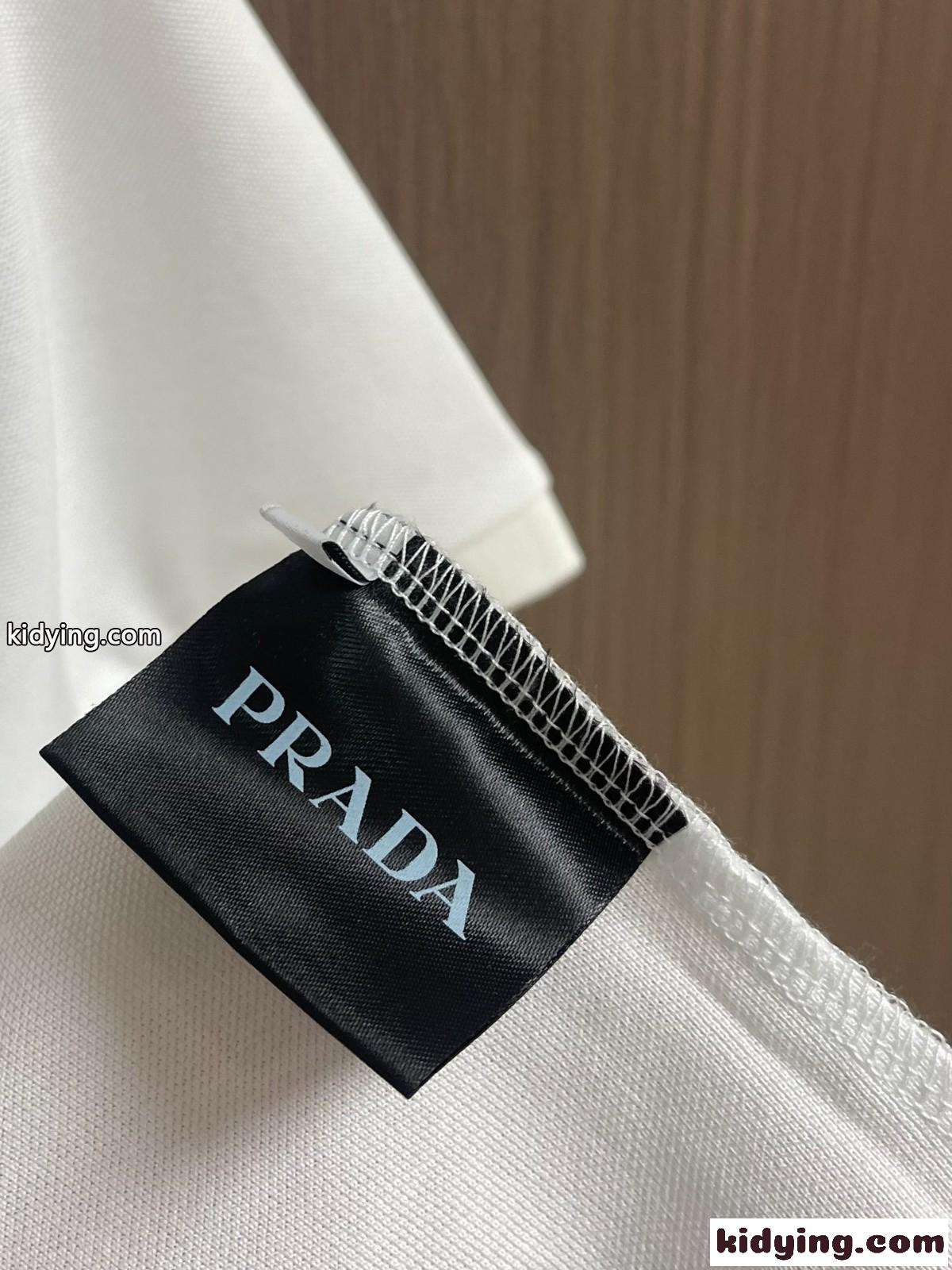 洗練された シンプル プラダ Tシャツ コピー コットンピケ ポロシャツ ホワイト-4