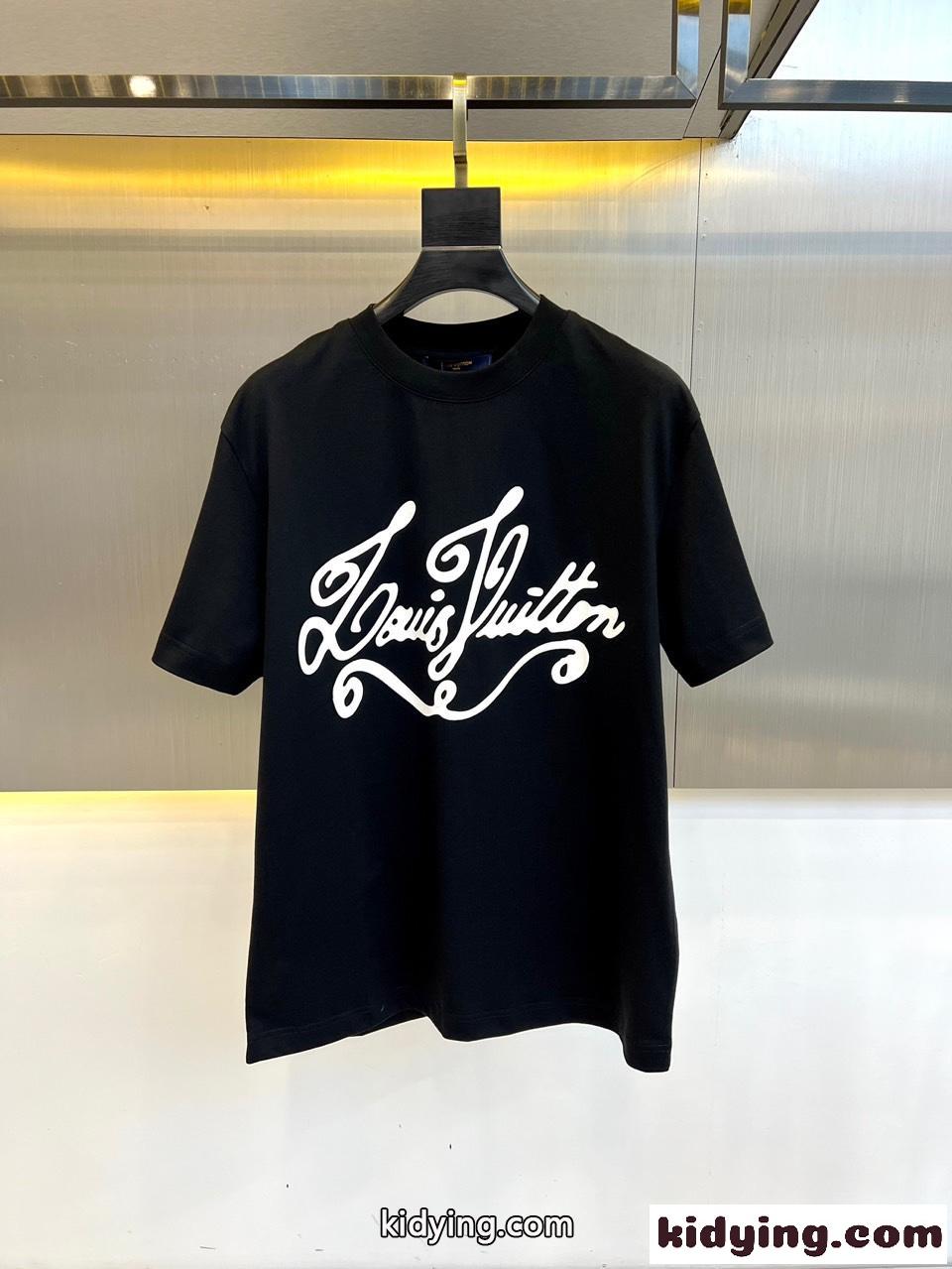 ルイ・ヴィトン 半袖Tシャツ コピー 人気 おしゃれ ロゴ コットンtシャツ ブラック-0