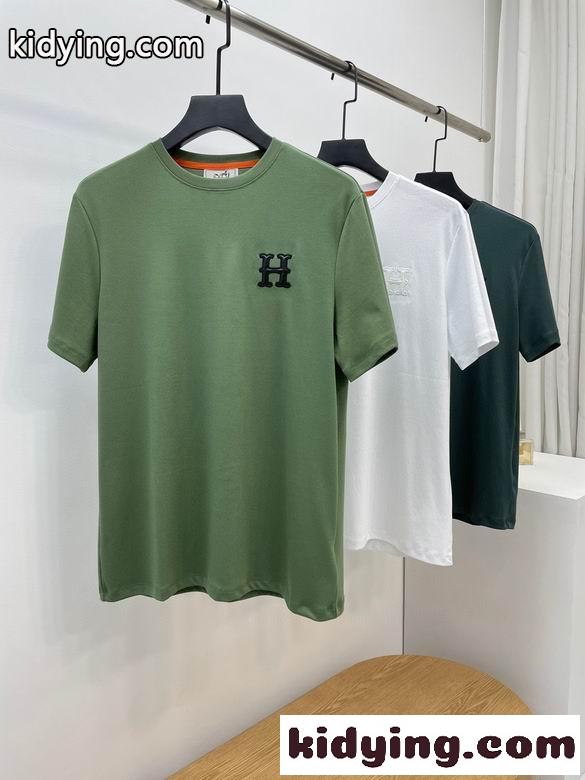 最高の着心地！レザーロゴ クルーネック エルメス 半袖tシャツ コピー 定番 カジュアル-2