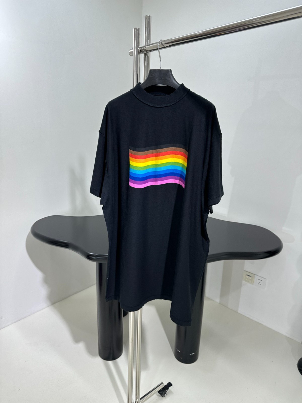 オーバーサイズ バレンシアガ Tシャツ コピー プリント半袖Tシャツ ユニセックス ブラック-0